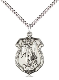 [6275SS/18S] Sterling Silver Saint Michael the Archangel Shield Pendant on a 18 inch Light Rhodium Light Curb chain