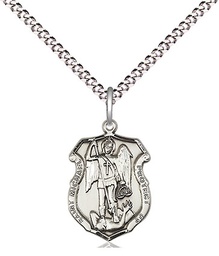 [6276SS/18S] Sterling Silver Saint Michael the Archangel Shield Pendant on a 18 inch Light Rhodium Light Curb chain