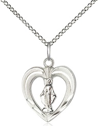 [6277SS/SS/18SS] Sterling Silver Heart / Miraculous Pendant on a 18 inch Sterling Silver Light Curb chain