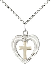[6278GF/SS/18SS] Two-Tone GF/SS Heart / Cross Pendant on a 18 inch Sterling Silver Light Curb chain