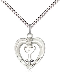 [6279SS/SS/18S] Sterling Silver Heart / Chalice Pendant on a 18 inch Light Rhodium Light Curb chain
