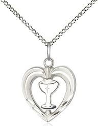 [6279SS/SS/18SS] Sterling Silver Heart / Chalice Pendant on a 18 inch Sterling Silver Light Curb chain