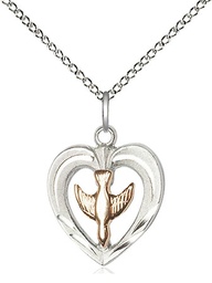 [6280GF/SS/18SS] Two-Tone GF/SS Heart / Holy Spirit Pendant on a 18 inch Sterling Silver Light Curb chain