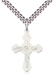 [6036SS5/24S] Sterling Silver Cross Pendant on a 24 inch Light Rhodium Heavy Curb chain