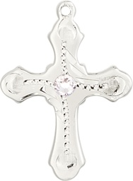 [6036SS6-STN4] Sterling Silver Cross Medal with a 3mm Crystal Swarovski stone