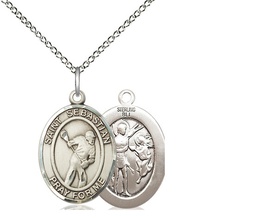 [8616SS/18SS] Sterling Silver Saint Sebastian Lacrosse Pendant on a 18 inch Sterling Silver Light Curb chain