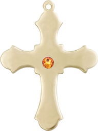 [6037GF1-STN11] 14kt Gold Filled Cross Medal with a 3mm Topaz Swarovski stone
