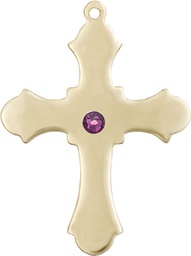 [6037GF1-STN2] 14kt Gold Filled Cross Medal with a 3mm Amethyst Swarovski stone