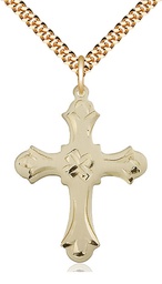 [6037GF2/24G] 14kt Gold Filled Cross Pendant on a 24 inch Gold Plate Heavy Curb chain