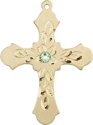 [6037GF3-STN8] 14kt Gold Filled Cross Medal with a 3mm Peridot Swarovski stone