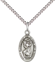 [4122CSS/18S] Sterling Silver Saint Christopher Pendant on a 18 inch Light Rhodium Light Curb chain