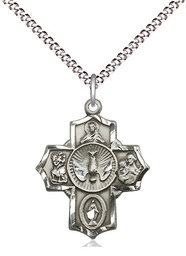 [2090SS/18S] Sterling Silver 5-Way Pendant on a 18 inch Light Rhodium Light Curb chain