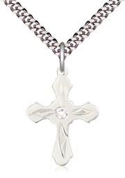 [6036SS5-STN4/24S] Sterling Silver Cross Pendant with a 3mm Crystal Swarovski stone on a 24 inch Light Rhodium Heavy Curb chain