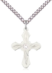 [6036SS5-STN4/24SS] Sterling Silver Cross Pendant with a 3mm Crystal Swarovski stone on a 24 inch Sterling Silver Heavy Curb chain