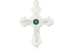 [6036SS5-STN5] Sterling Silver Cross Medal with a 3mm Emerald Swarovski stone