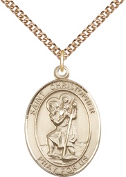 [7022GF/24GF] 14kt Gold Filled Saint Christopher Pendant on a 24 inch Gold Filled Heavy Curb chain