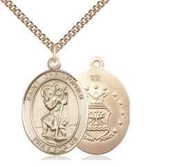 [7022GF1/24GF] 14kt Gold Filled Saint Christopher Air Force Pendant on a 24 inch Gold Filled Heavy Curb chain