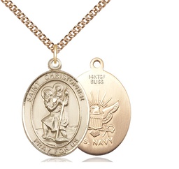 [7022GF6/24GF] 14kt Gold Filled Saint Christopher Navy Pendant on a 24 inch Gold Filled Heavy Curb chain