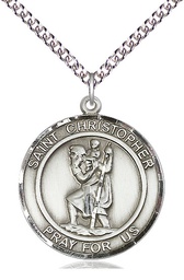 [7022RDSS/24SS] Sterling Silver Saint Christopher Pendant on a 24 inch Sterling Silver Heavy Curb chain