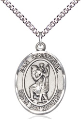 [7022SPSS/24SS] Sterling Silver San Cristobal Pendant on a 24 inch Sterling Silver Heavy Curb chain