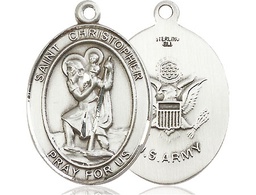 [7022SS2] Sterling Silver Saint Christopher Army Medal