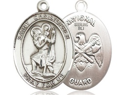 [7022SS5] Sterling Silver Saint Christopher National Guard Medal
