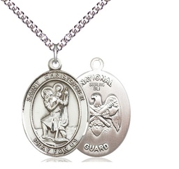 [7022SS5/24SS] Sterling Silver Saint Christopher National Guard Pendant on a 24 inch Sterling Silver Heavy Curb chain