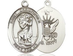 [7022SS6] Sterling Silver Saint Christopher Navy Medal