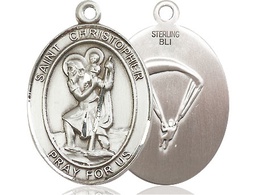 [7022SS7] Sterling Silver Saint Christopher Paratrooper Medal