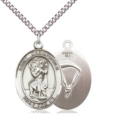 [7022SS7/24SS] Sterling Silver Saint Christopher Paratrooper Pendant on a 24 inch Sterling Silver Heavy Curb chain