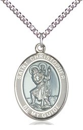 [7022WBSS/24SS] Sterling Silver Saint Christopher Pendant on a 24 inch Sterling Silver Heavy Curb chain