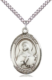 [7023SS/24SS] Sterling Silver Saint Dorothy Pendant on a 24 inch Sterling Silver Heavy Curb chain