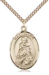 [7024GF/24GF] 14kt Gold Filled Saint Daniel Pendant on a 24 inch Gold Filled Heavy Curb chain