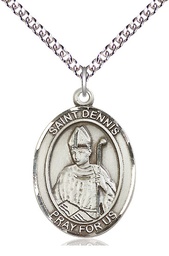 [7025SS/24SS] Sterling Silver Saint Dennis Pendant on a 24 inch Sterling Silver Heavy Curb chain
