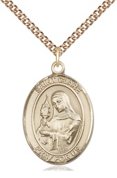 [7028GF/24GF] 14kt Gold Filled Saint Clare of Assisi Pendant on a 24 inch Gold Filled Heavy Curb chain