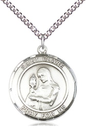 [7028RDSS/24SS] Sterling Silver Saint Clare of Assisi Pendant on a 24 inch Sterling Silver Heavy Curb chain