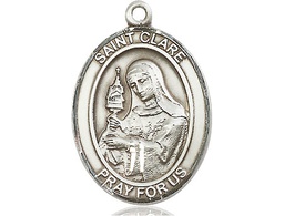 [7028SS] Sterling Silver Saint Clare of Assisi Medal