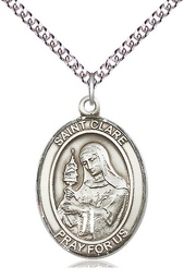 [7028SS/24SS] Sterling Silver Saint Clare of Assisi Pendant on a 24 inch Sterling Silver Heavy Curb chain