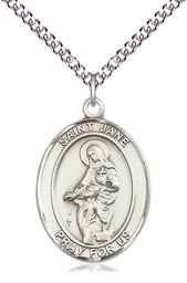 [7029SS/24SS] Sterling Silver Saint Jane of Valois Pendant on a 24 inch Sterling Silver Heavy Curb chain
