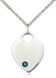 [3200SS-STN5/18SS] Sterling Silver Heart Pendant with a 3mm Emerald Swarovski stone on a 18 inch Sterling Silver Light Curb chain
