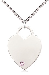 [3200SS-STN6/18S] Sterling Silver Heart Pendant with a 3mm Light Amethyst Swarovski stone on a 18 inch Light Rhodium Light Curb chain