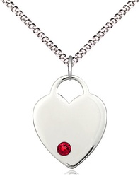 [3200SS-STN7/18S] Sterling Silver Heart Pendant with a 3mm Ruby Swarovski stone on a 18 inch Light Rhodium Light Curb chain