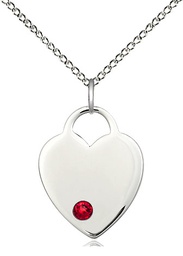 [3200SS-STN7/18SS] Sterling Silver Heart Pendant with a 3mm Ruby Swarovski stone on a 18 inch Sterling Silver Light Curb chain