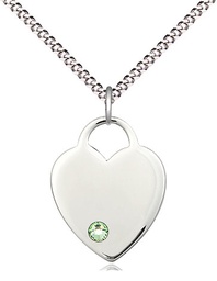 [3200SS-STN8/18S] Sterling Silver Heart Pendant with a 3mm Peridot Swarovski stone on a 18 inch Light Rhodium Light Curb chain