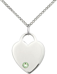 [3200SS-STN8/18SS] Sterling Silver Heart Pendant with a 3mm Peridot Swarovski stone on a 18 inch Sterling Silver Light Curb chain
