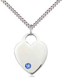 [3200SS-STN9/18S] Sterling Silver Heart Pendant with a 3mm Sapphire Swarovski stone on a 18 inch Light Rhodium Light Curb chain