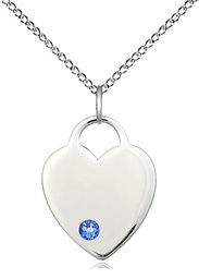 [3200SS-STN9/18SS] Sterling Silver Heart Pendant with a 3mm Sapphire Swarovski stone on a 18 inch Sterling Silver Light Curb chain
