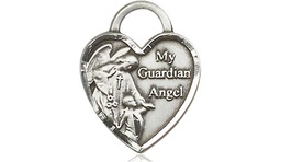 [3202SS] Sterling Silver Guardian Angel Heart Medal