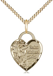 [3203GF/18G] 14kt Gold Filled Saint Michael the Archangel Pendant on a 18 inch Gold Plate Light Curb chain