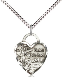 [3203SS/18S] Sterling Silver Saint Michael the Archangel Pendant on a 18 inch Light Rhodium Light Curb chain